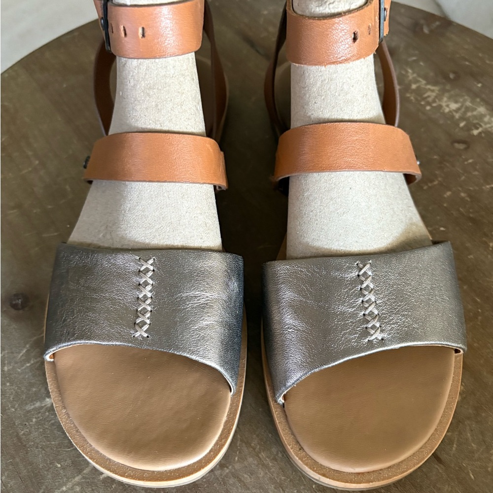 UGG Tan and Silver Sandals with Wide Straps